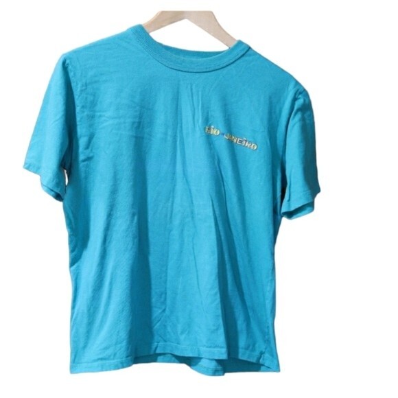 Rio De Janeiro Teal Green Cropped Tshirt Travel Tourist Medium - Picture 1 of 7
